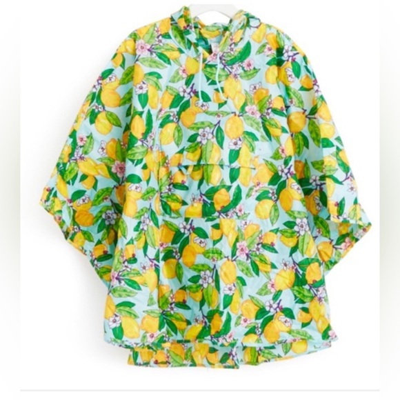 Vera Bradley Lemon Grove Foldable packable hooded cape Rain Poncho size L/XL new - Picture 1 of 5